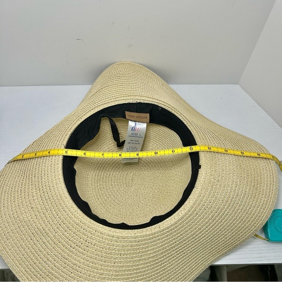 Debra Weitzner Cream Wide Brim Black Ribbon Band Beach Sun Hat - Picture 5 of 5
